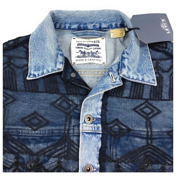 Levis Made Crafted Denim Trucker Jacket Size L French Tulle Embroidered Lace - Picture 11 of 11